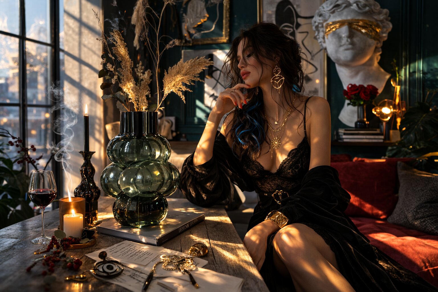 интерьерная статуэтка на полке в современном пространстве